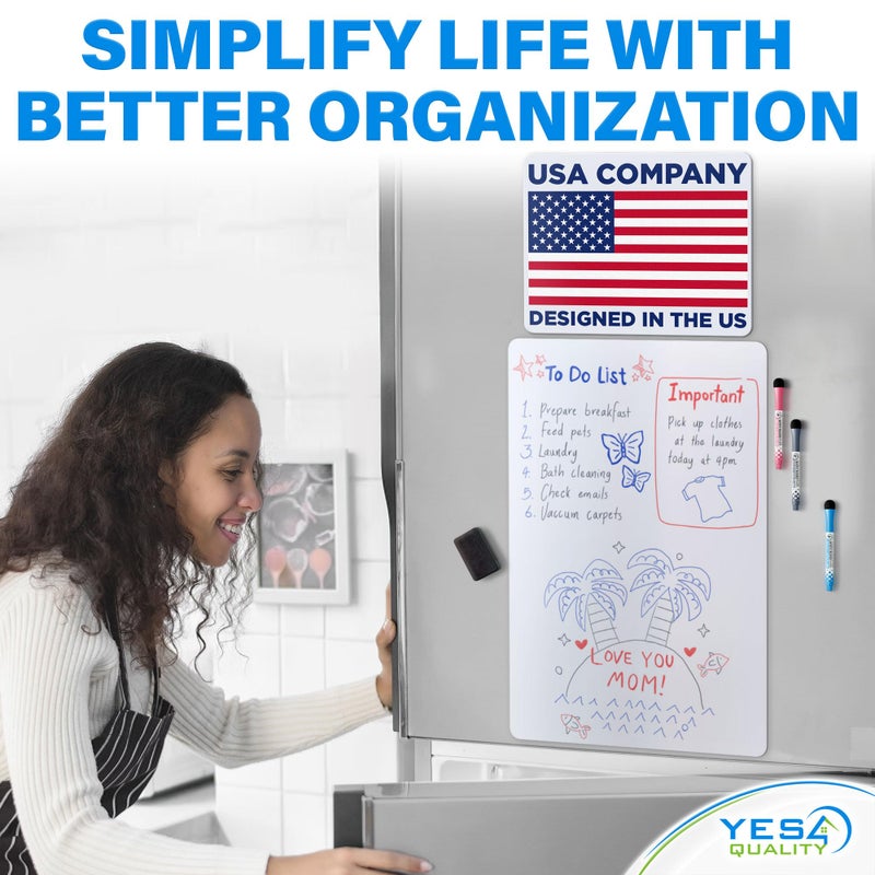 YES4QUALITY Extra Large Magnetic Dry Erase White Board Sheet for Fridge - 25x16 - Stain Resistant Technology with 3 Markers & Big Eraser with Magnet - Refrigerator Whiteboard Planner Organizer - by Yes4Quality - Image 3